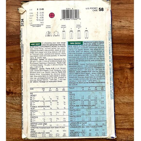 UNCUT Vintage 1990s See & Sew 3134 Sewing Pattern Size 2-6X Toddler Track Suit - Picture 2 of 2